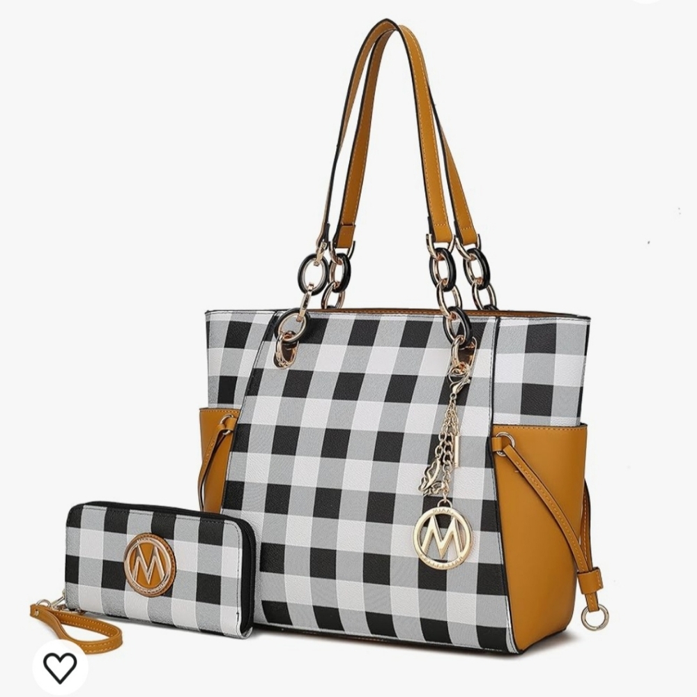 MKF Collection Yale  Buffalo Plaid 2-PC Set Tote Bag & Wristlet Wallet